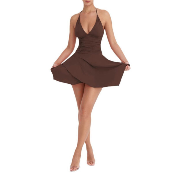 New Deep V-Neck Halter Tie Asymmetric Dress