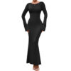 Round Neck Long Sleeve Bodycon Maxi Dress