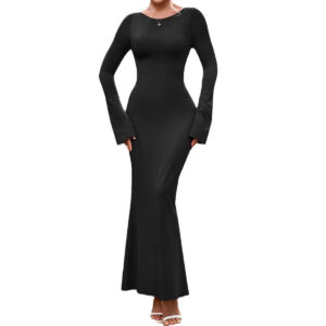 Round Neck Long Sleeve Bodycon Maxi Dress