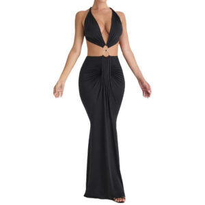 Cut-Out Lace-Up Deep V Backless Dress