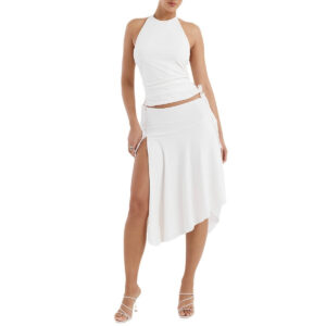 Summer Halter Neck Tie Midi Dress with Side Slit